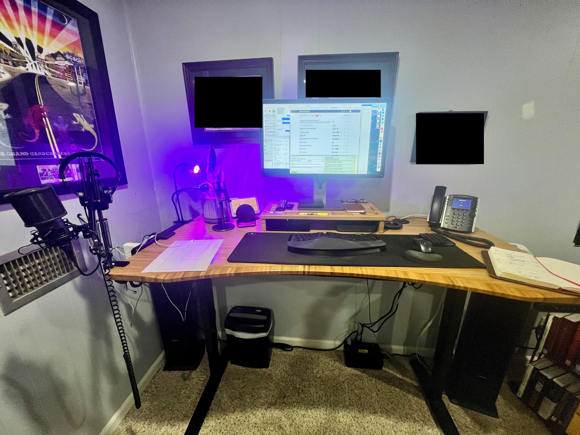 desk setup with laptop and monitor
