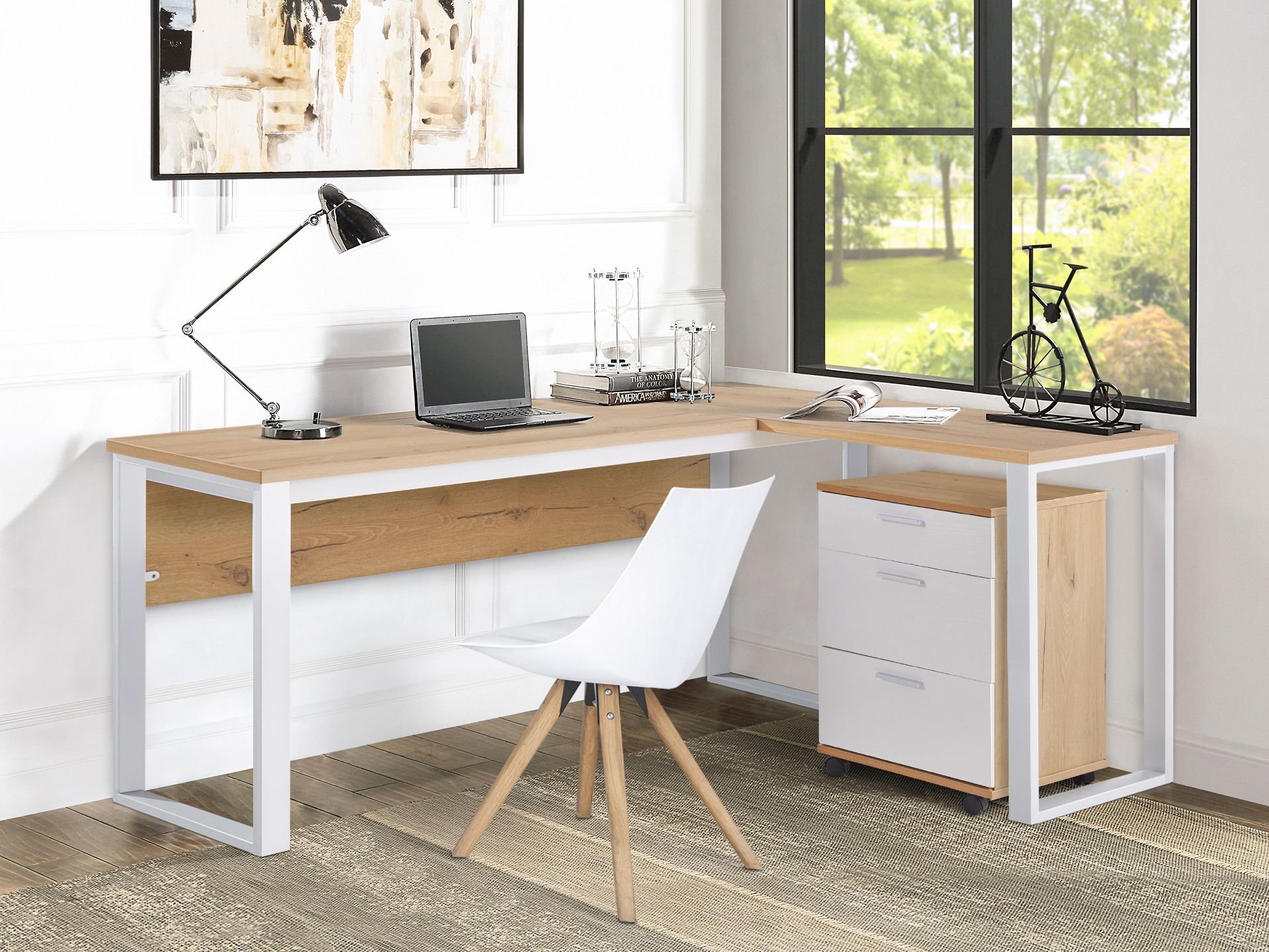 corner desk with filing cabinets