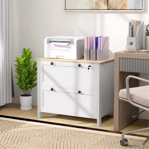 white wooden lateral filing cabinets