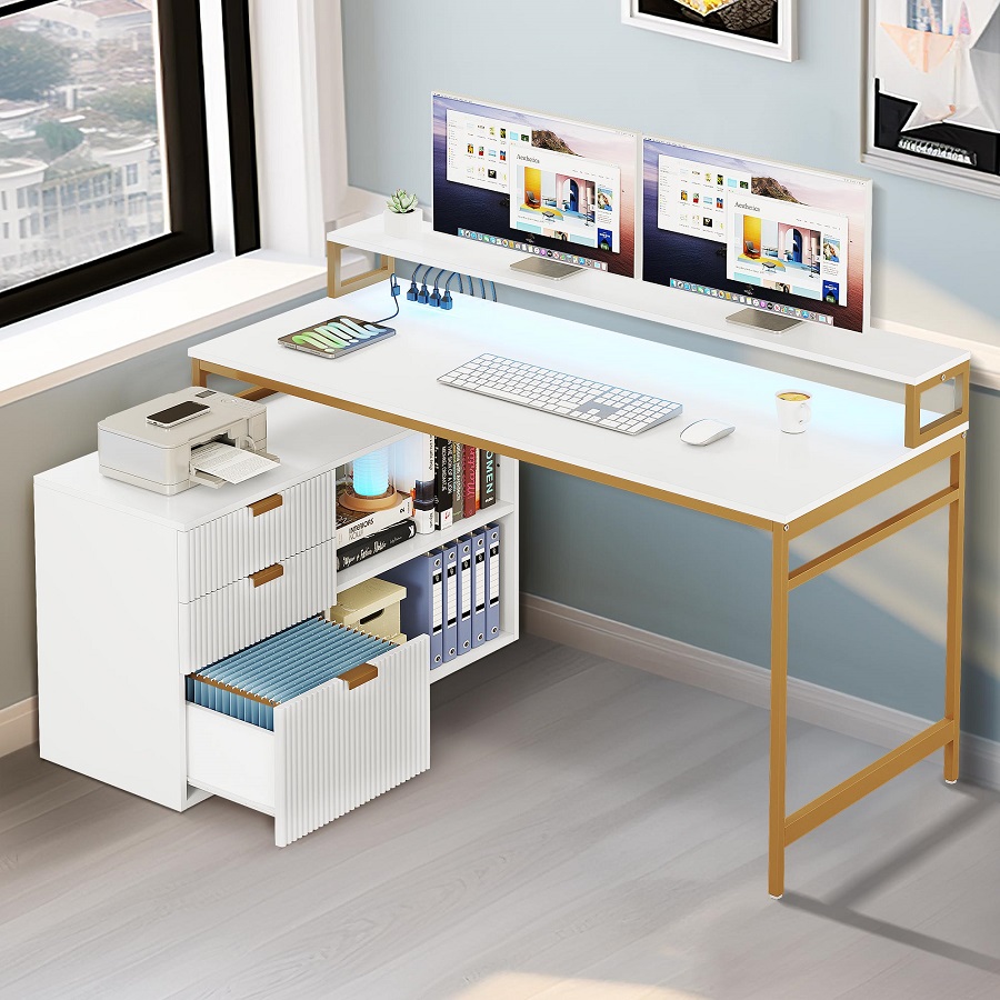 corner desk with filing cabinets