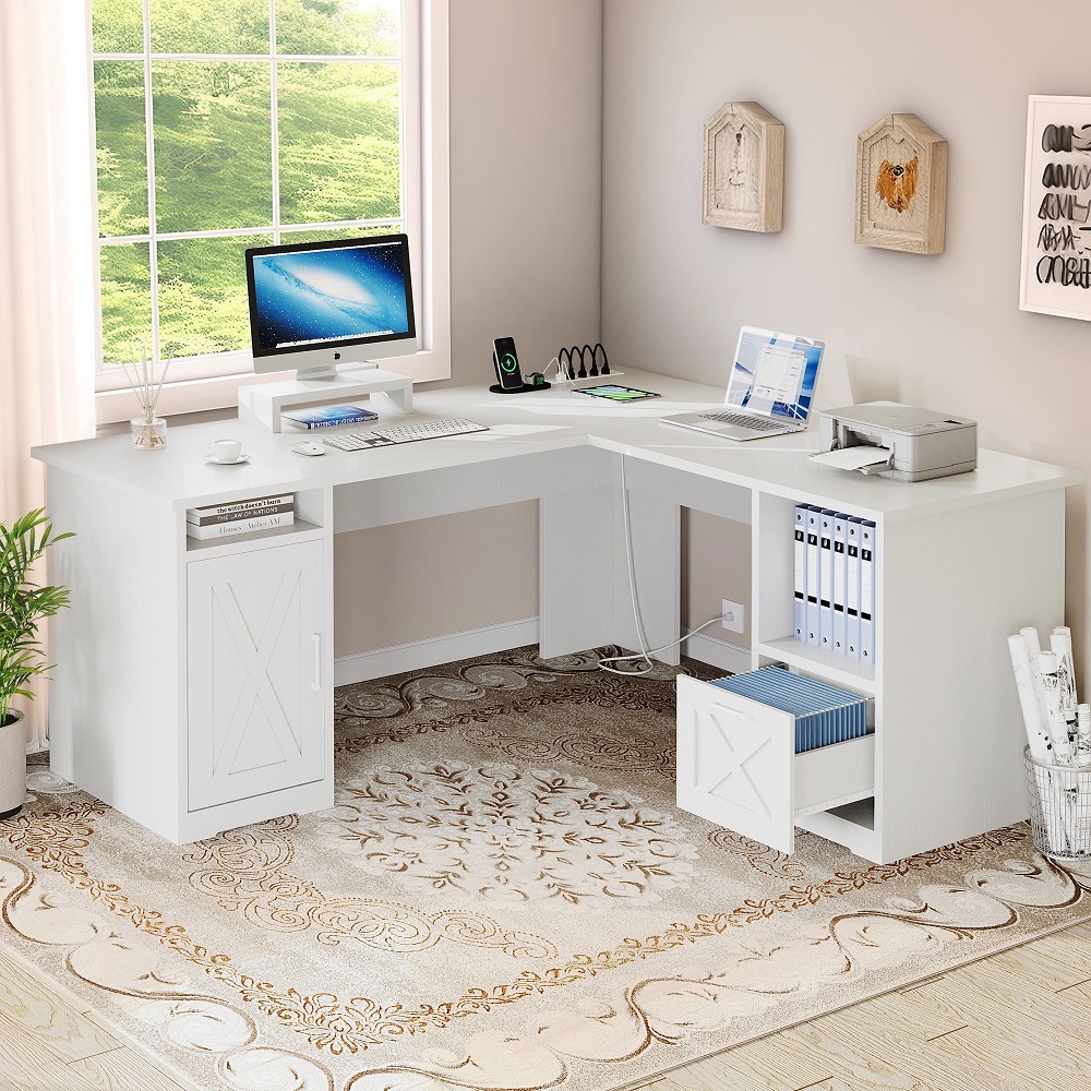 white office desk