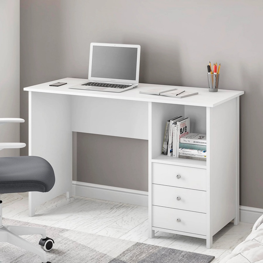 white office desk with drawers